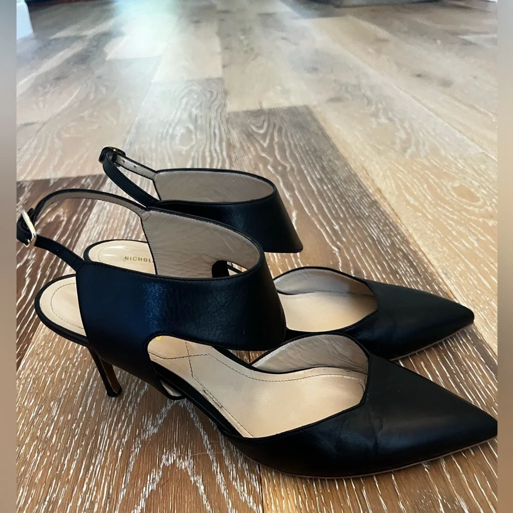 Nicholas Kirkwood Leda Black Leather Pointed Toe Wide Strap Pumps 39 1/2 - Picture 6 of 14